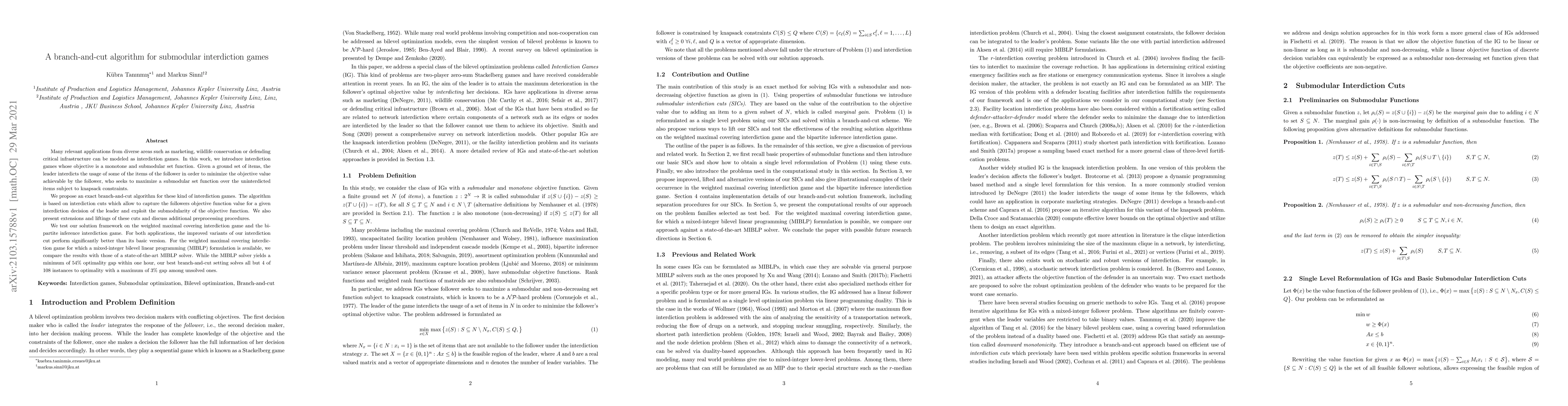 Thumbnail for A branch-and-cut algorithm for submodular interdiction games