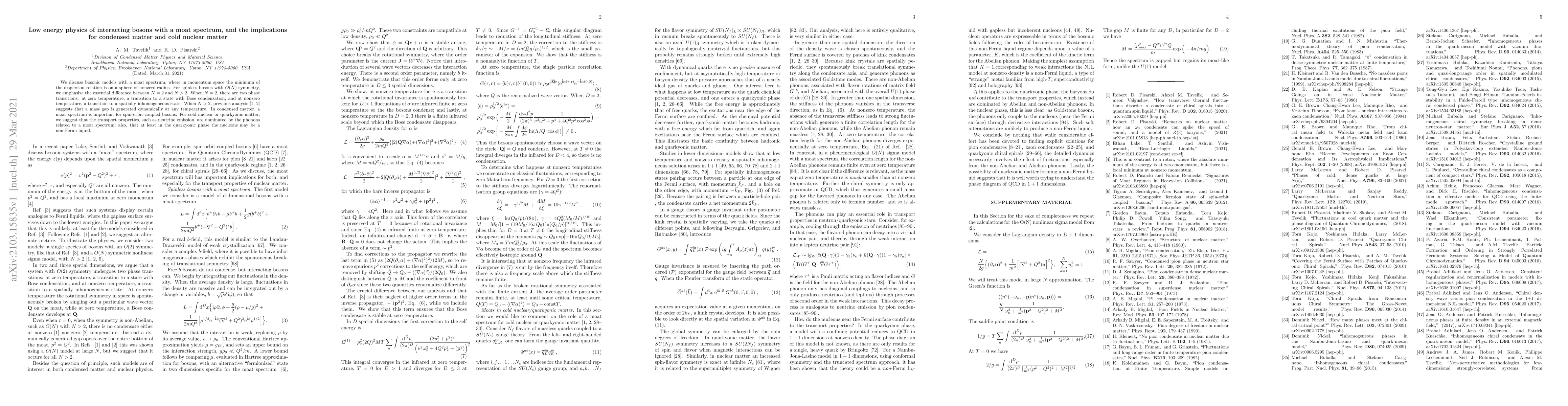 Thumbnail for Low energy physics of interacting bosons with a moat spectrum, and the
  implications for condensed matter and cold nuclear matter