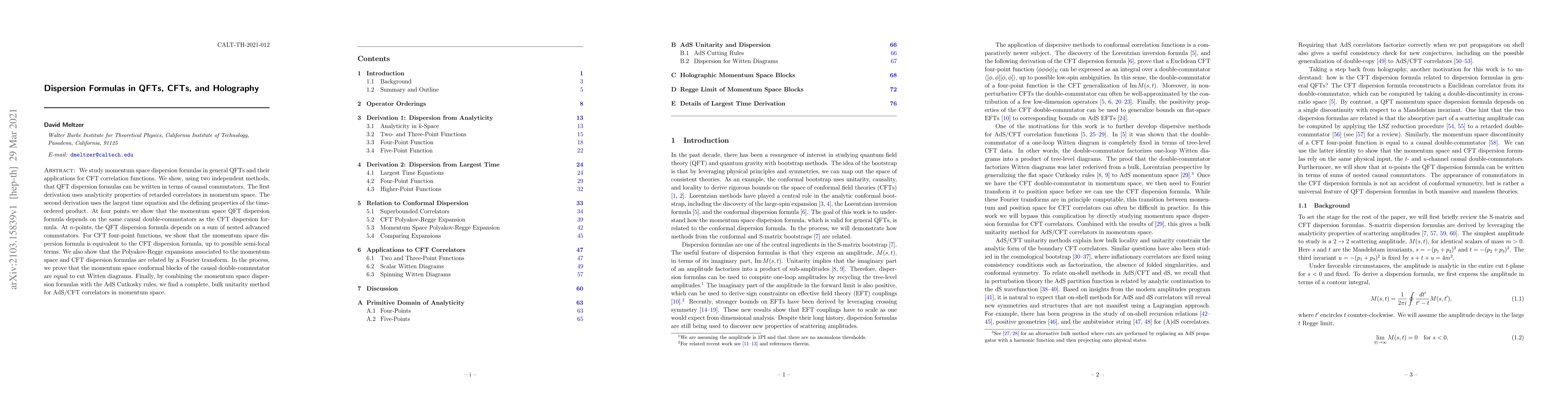 Thumbnail for Dispersion Formulas in QFTs, CFTs, and Holography