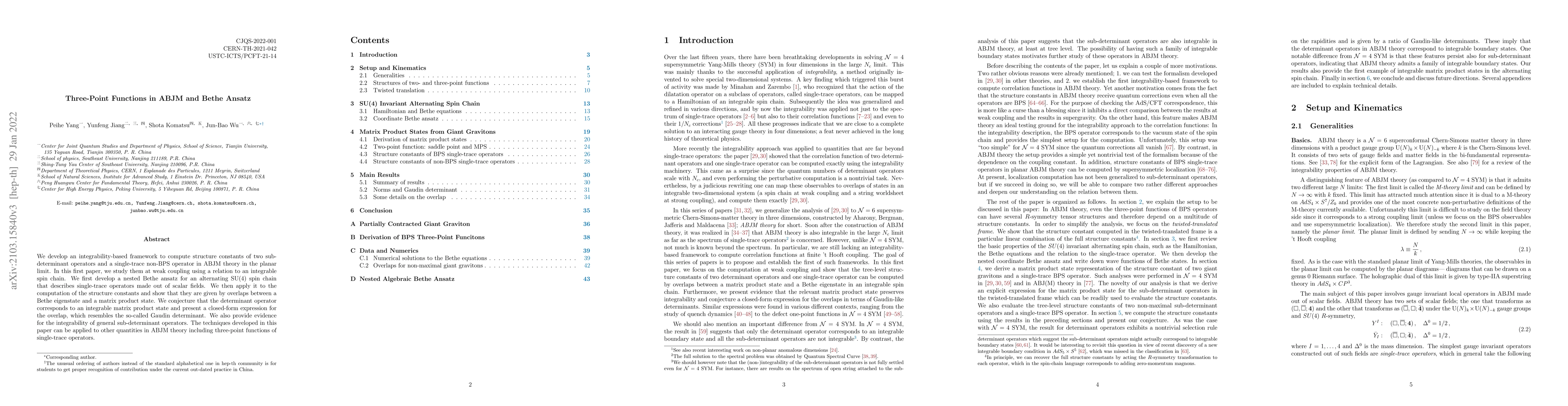 Thumbnail for Three-Point Functions in ABJM and Bethe Ansatz