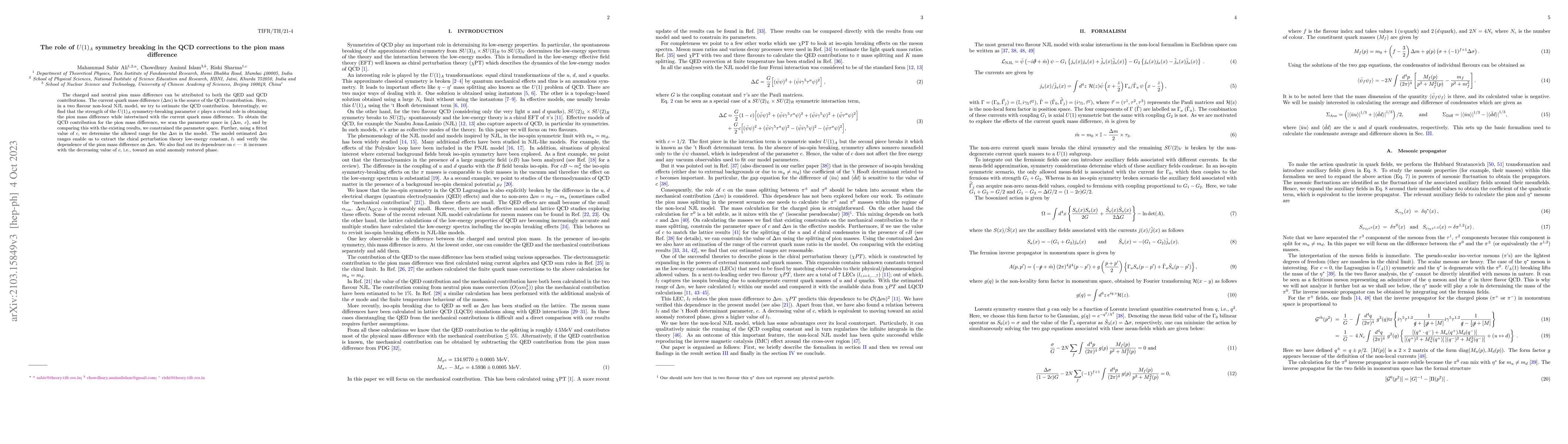 Thumbnail for The role of $U(1)_A$ symmetry breaking in the QCD corrections to the
  pion mass difference