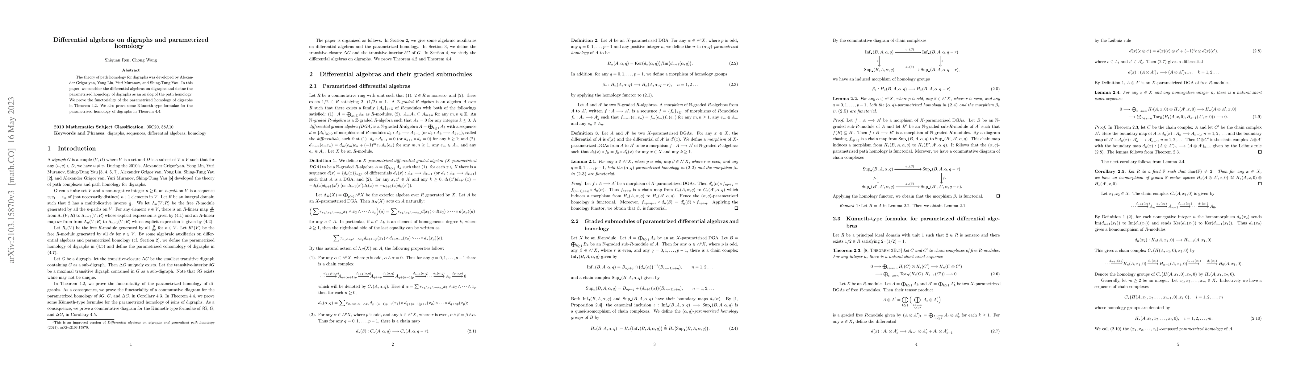 Thumbnail for Differential algebras on digraphs and parametrized homology
