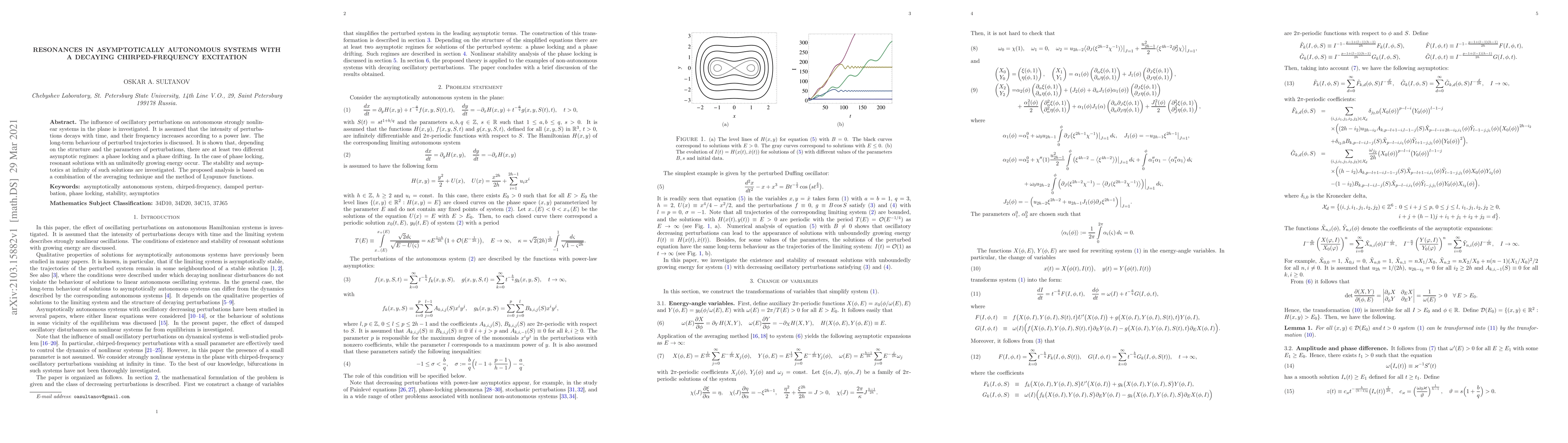 Thumbnail for Resonances in asymptotically autonomous systems with a decaying
  chirped-frequency excitation