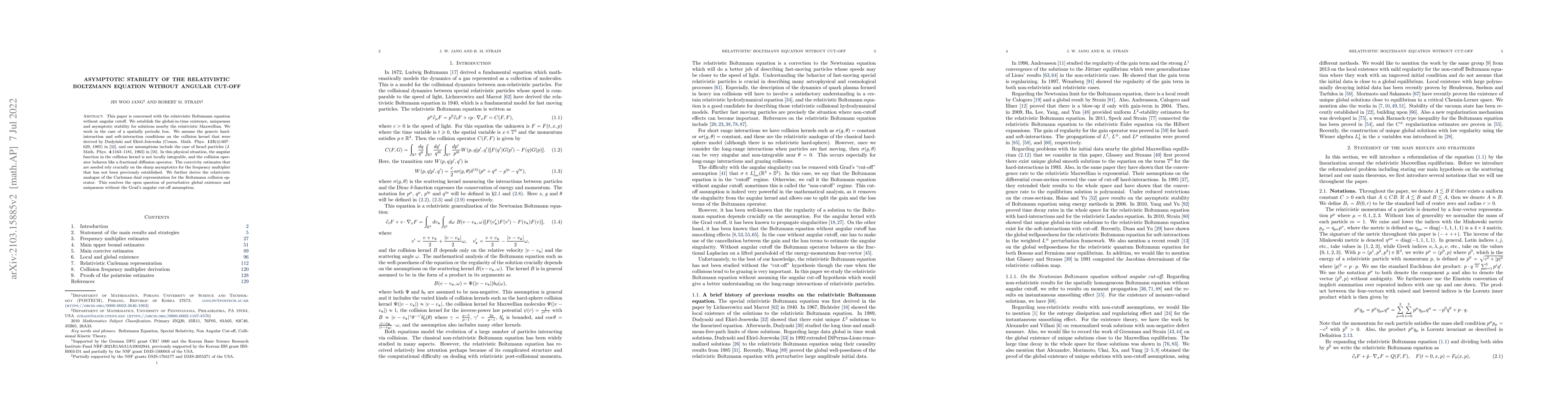 Thumbnail for Asymptotic Stability of the Relativistic Boltzmann Equation without
  Angular Cut-off
