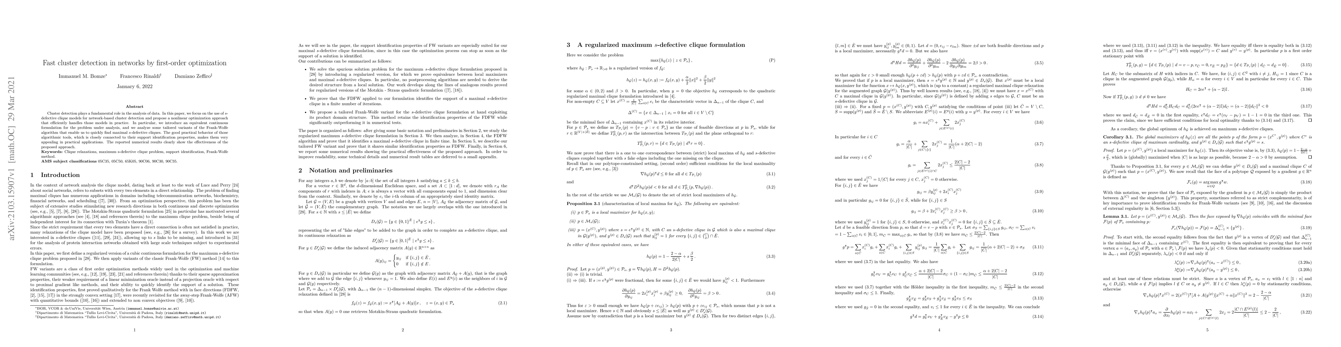 Thumbnail for Fast cluster detection in networks by first-order optimization