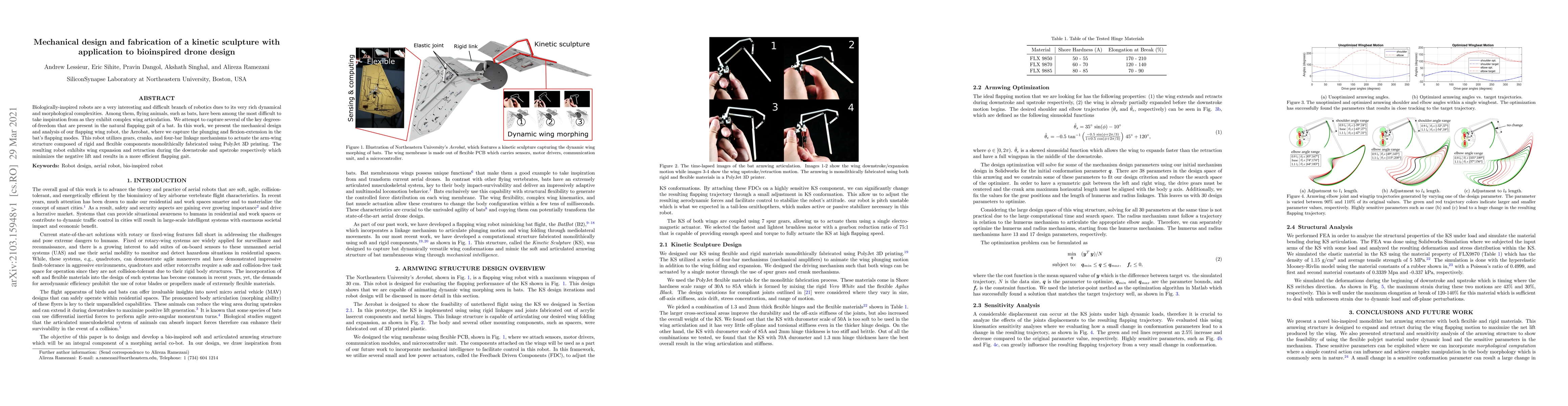 Thumbnail for Mechanical design and fabrication of a kinetic sculpture with
  application to bioinspired drone design