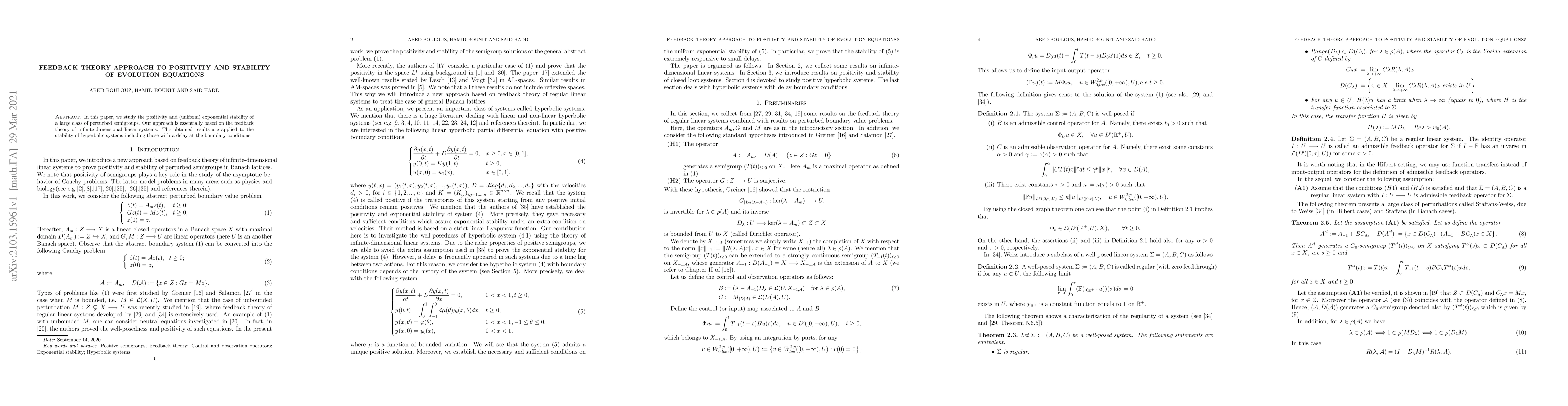 Thumbnail for Feedback theory approach to positivity and stability of evolution
  equations