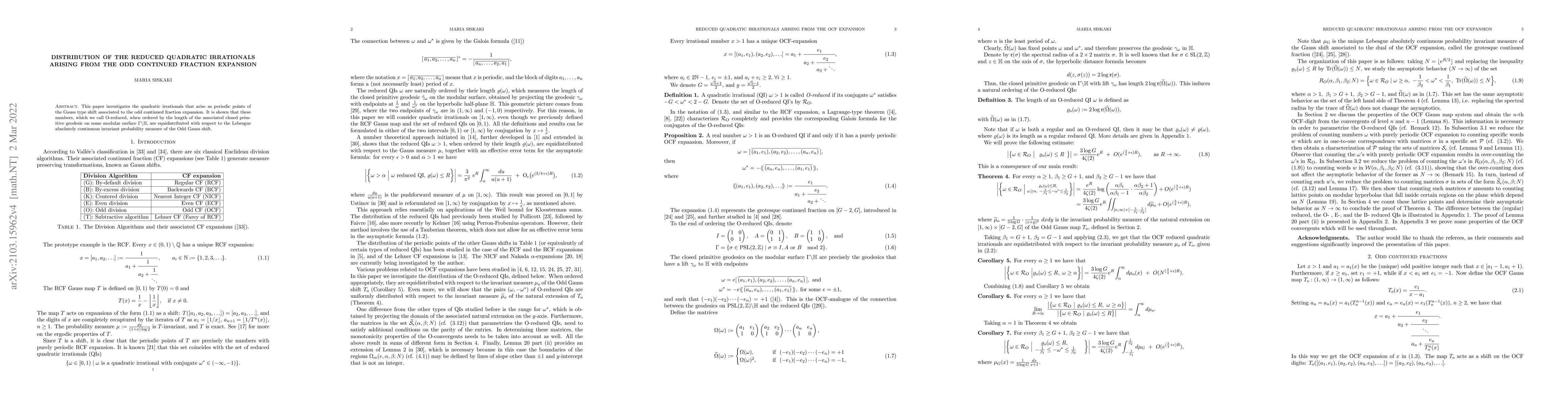 Thumbnail for Distribution of the reduced quadratic irrationals arising from the odd
  continued fraction expansion