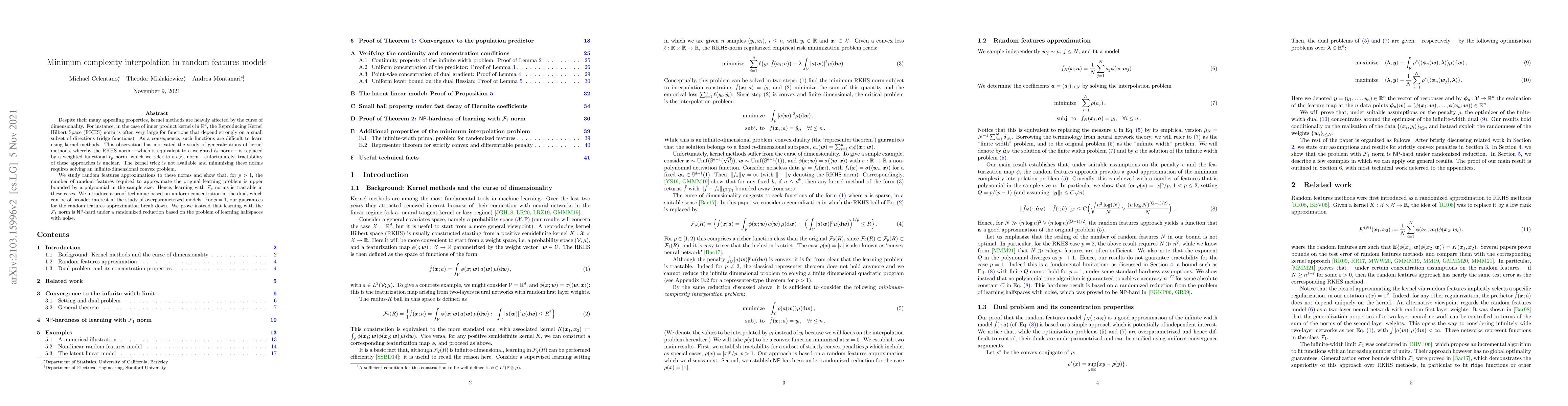 Thumbnail for Minimum complexity interpolation in random features models