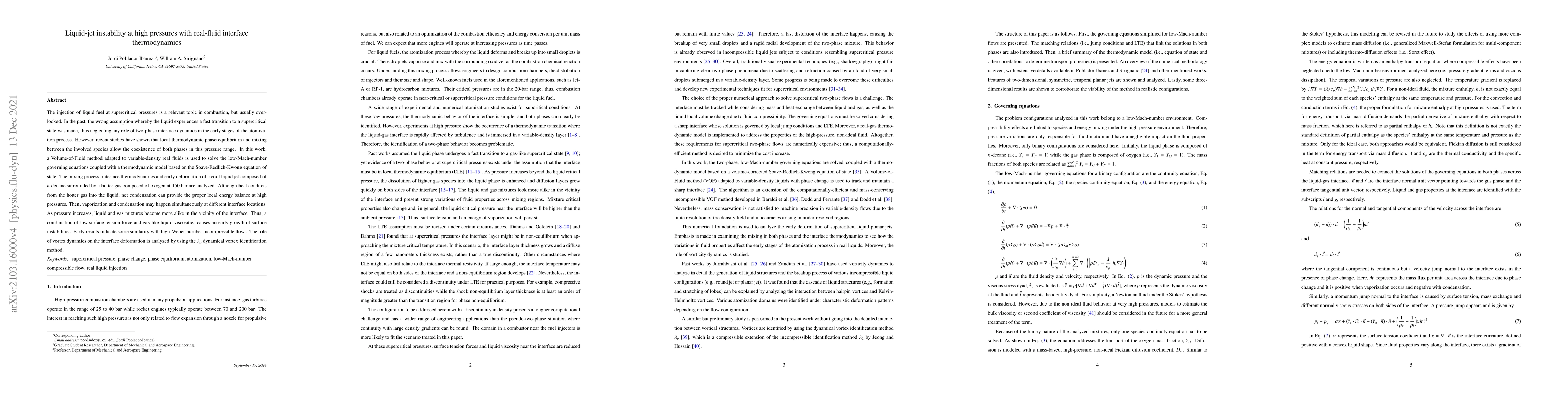 Thumbnail for Liquid-jet instability at high pressures with real-fluid interface
  thermodynamics
