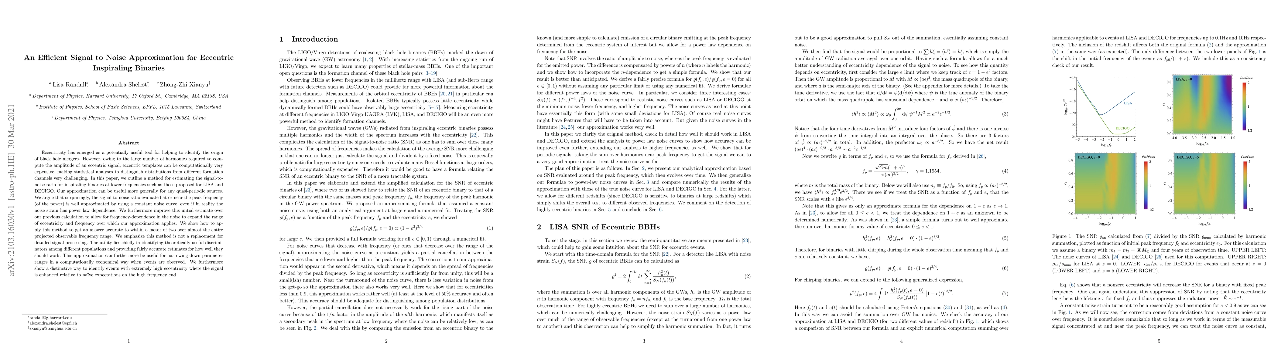 Thumbnail for An Efficient Signal to Noise Approximation for Eccentric Inspiraling
  Binaries
