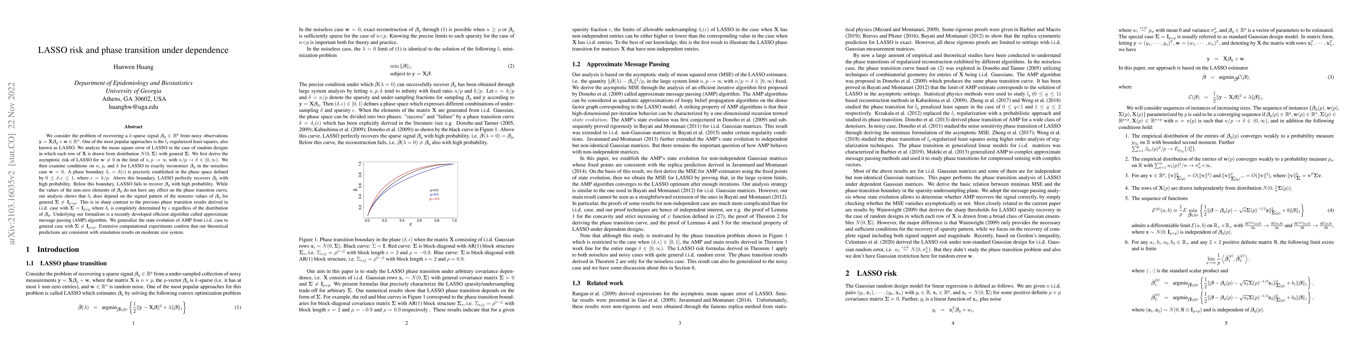 Thumbnail for LASSO risk and phase transition under dependence