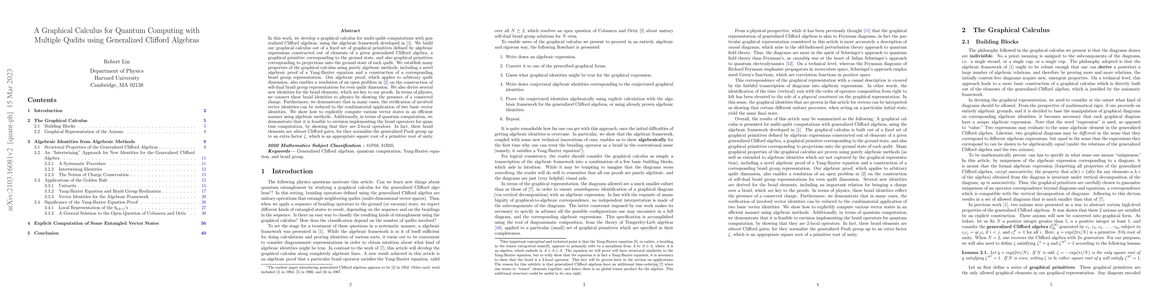 Thumbnail for A Graphical Calculus for Quantum Computing with Multiple Qudits using
  Generalized Clifford Algebras