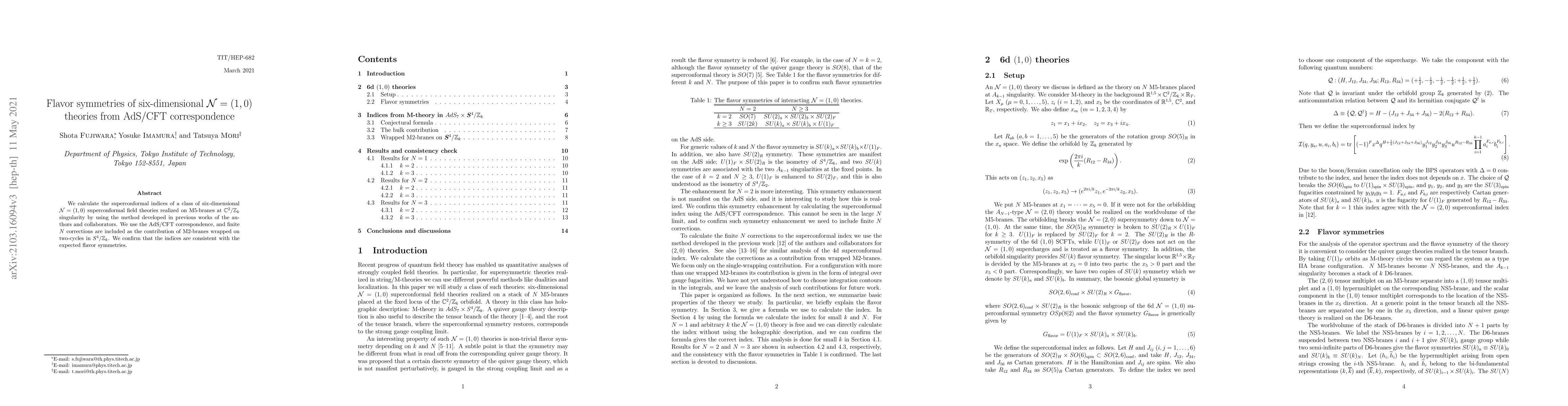 Thumbnail for Flavor symmetries of six-dimensional ${\cal N}=(1,0)$ theories from
  AdS/CFT correspondence