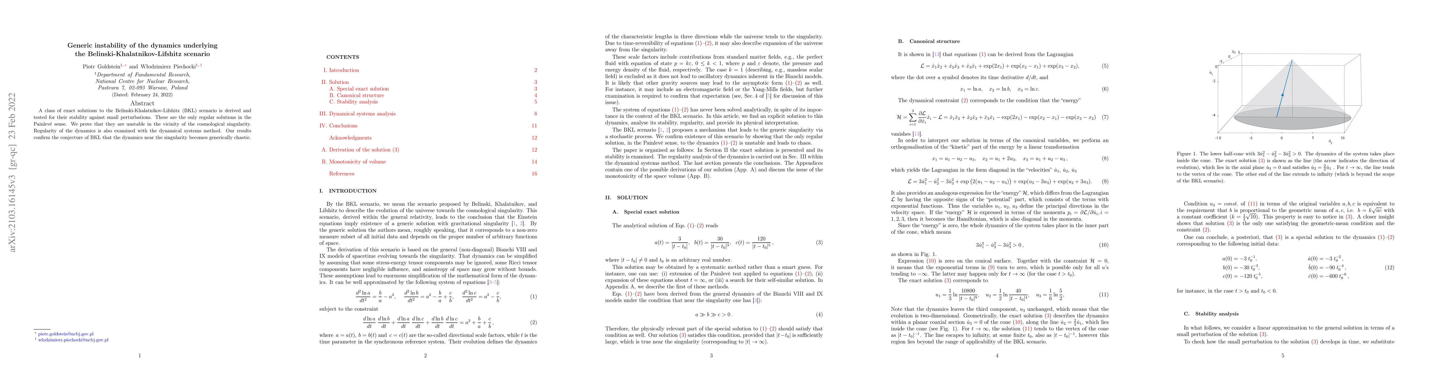 Thumbnail for Generic instability of the dynamics underlying the
  Belinski-Khalatnikov-Lifshitz scenario