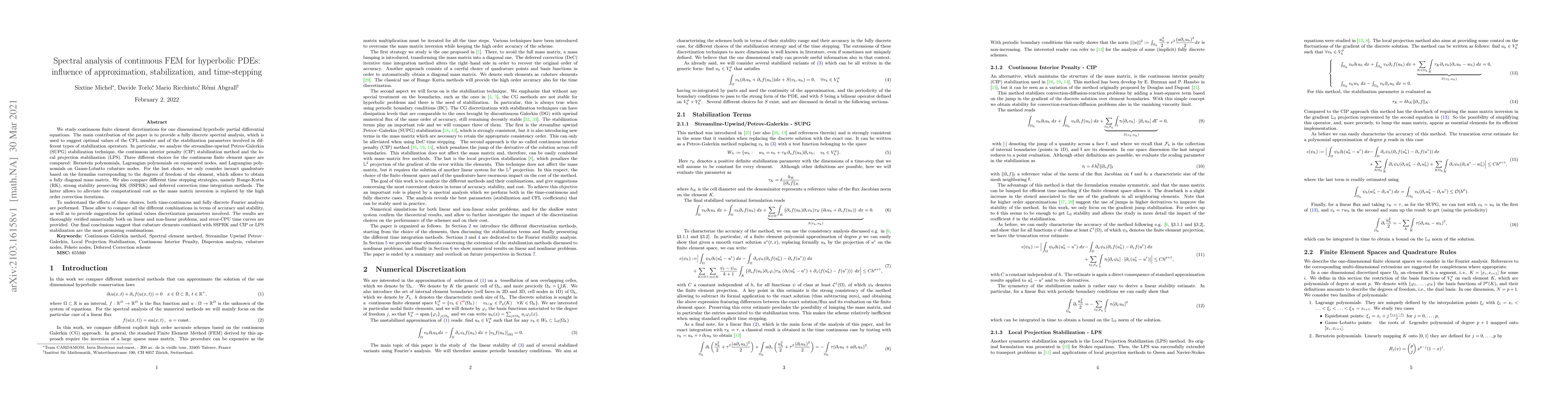 Thumbnail for Spectral analysis of continuous FEM for hyperbolic PDEs: influence of
  approximation, stabilization, and time-stepping