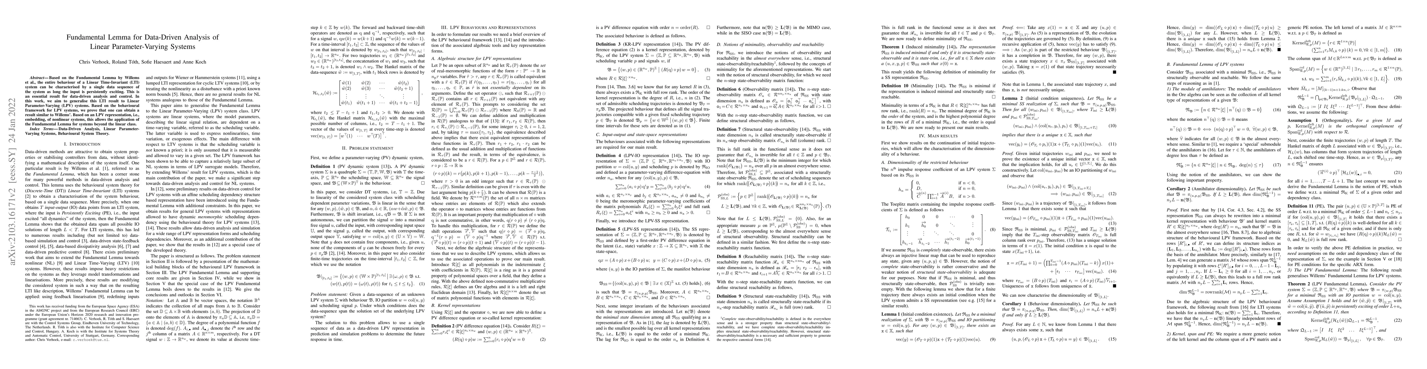 Thumbnail for Fundamental Lemma for Data-Driven Analysis of Linear Parameter-Varying
  Systems