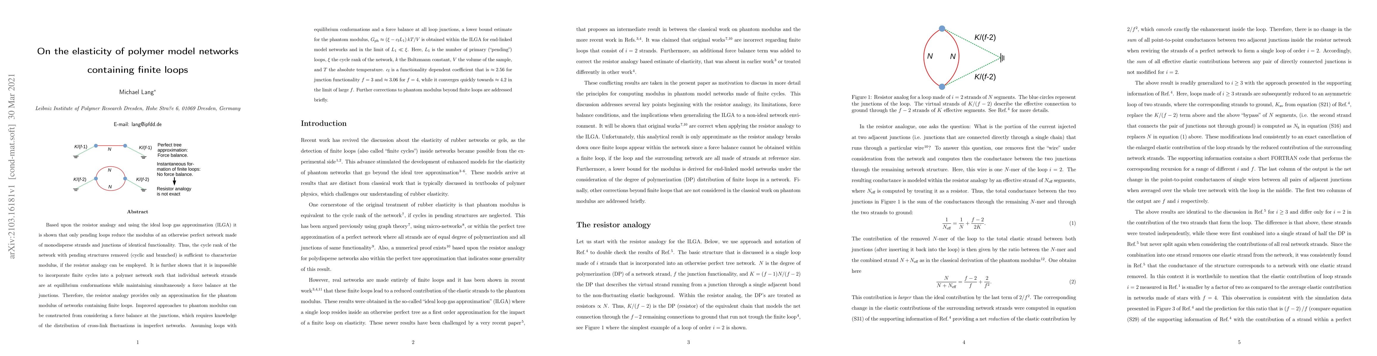 Thumbnail for On the Elasticity of Polymer Model Networks Containing Finite Loops