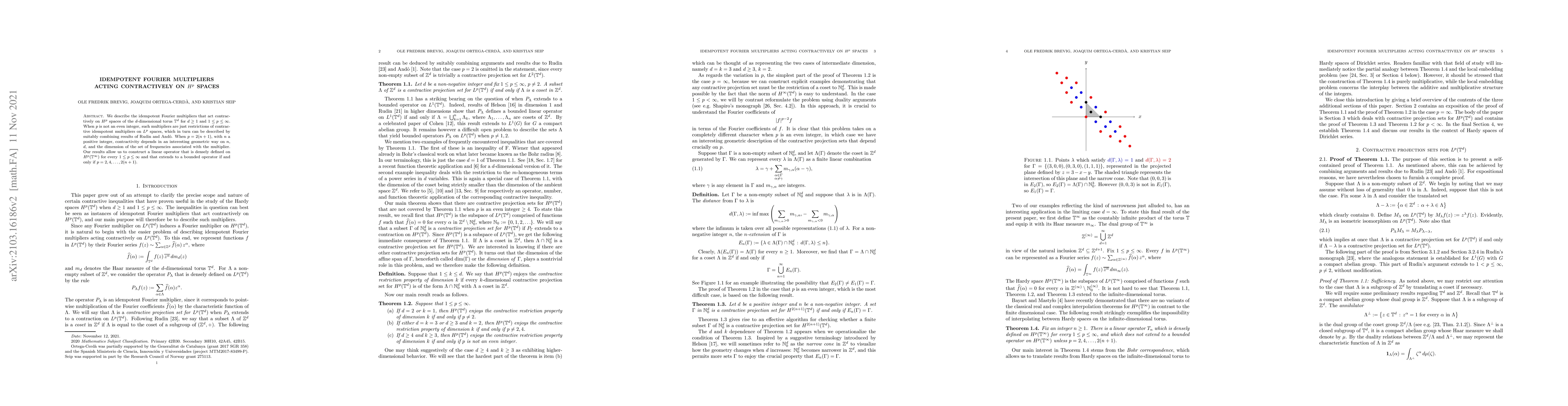 Thumbnail for Idempotent Fourier multipliers acting contractively on $H^p$ spaces