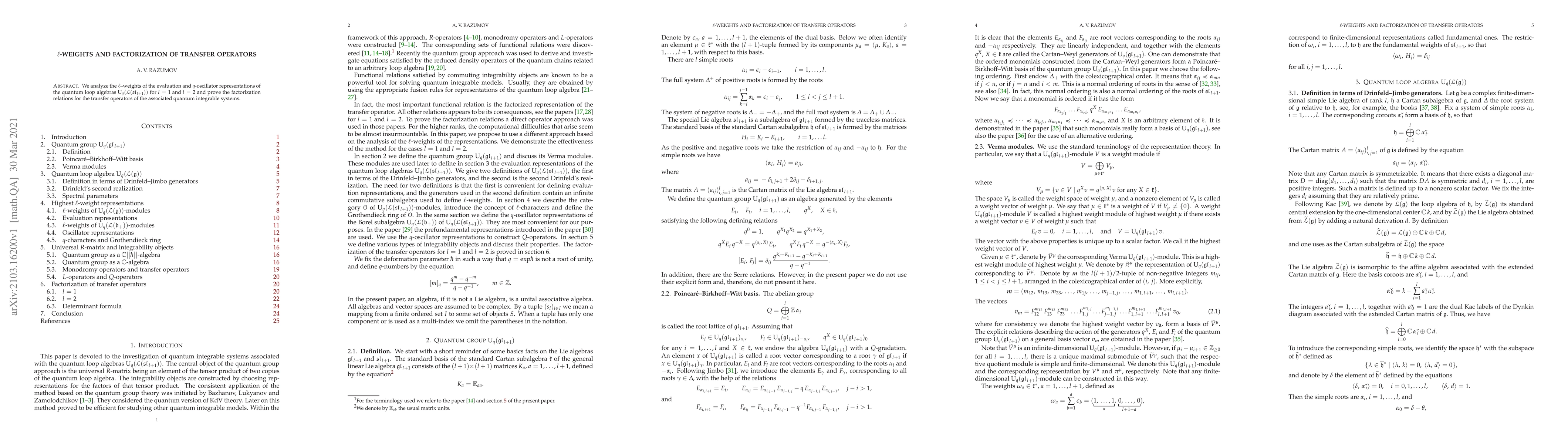 Thumbnail for $\ell$-weights and factorization of transfer operators