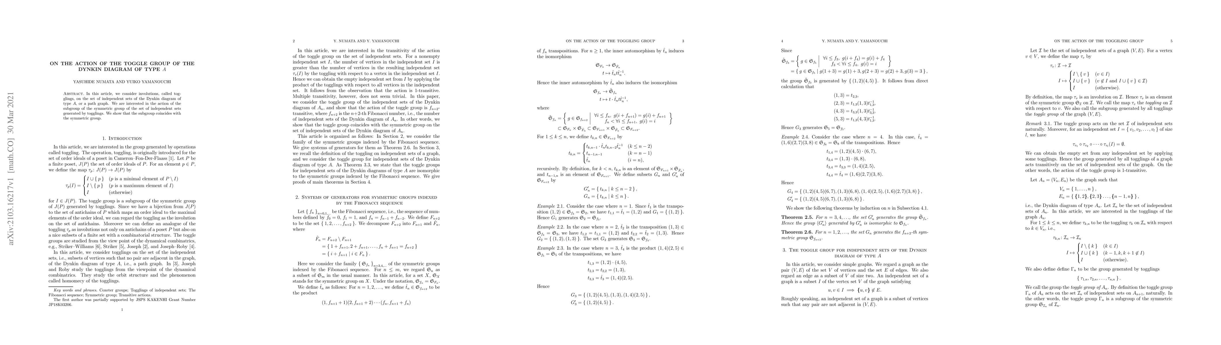 Thumbnail for On the action of the toggle group of the Dynkin diagram of type A