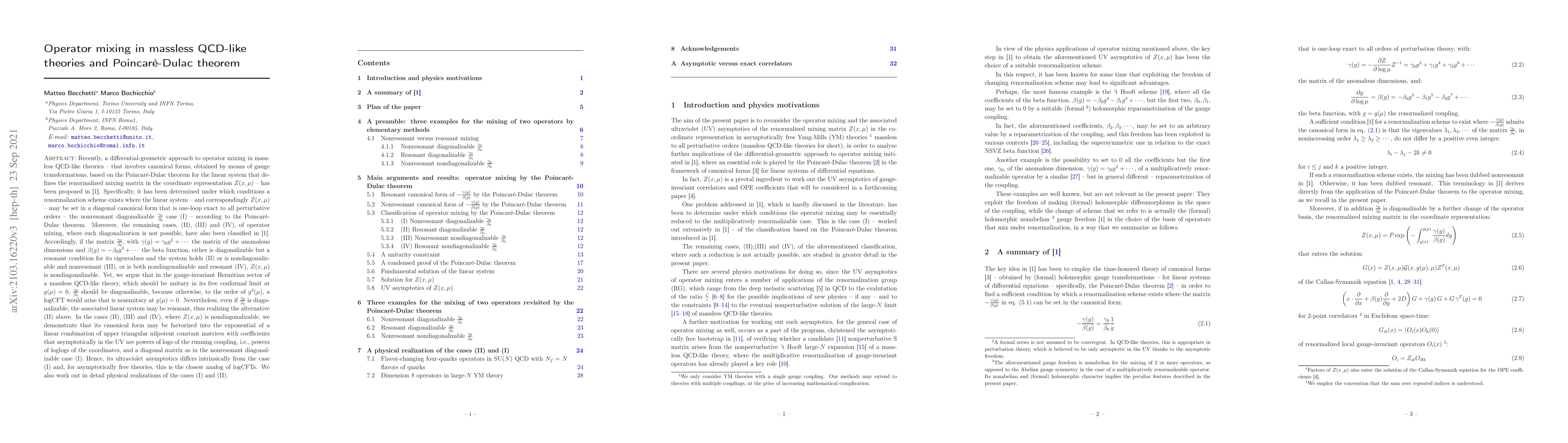 Thumbnail for Operator mixing in massless QCD-like theories and Poincare'-Dulac
  theorem