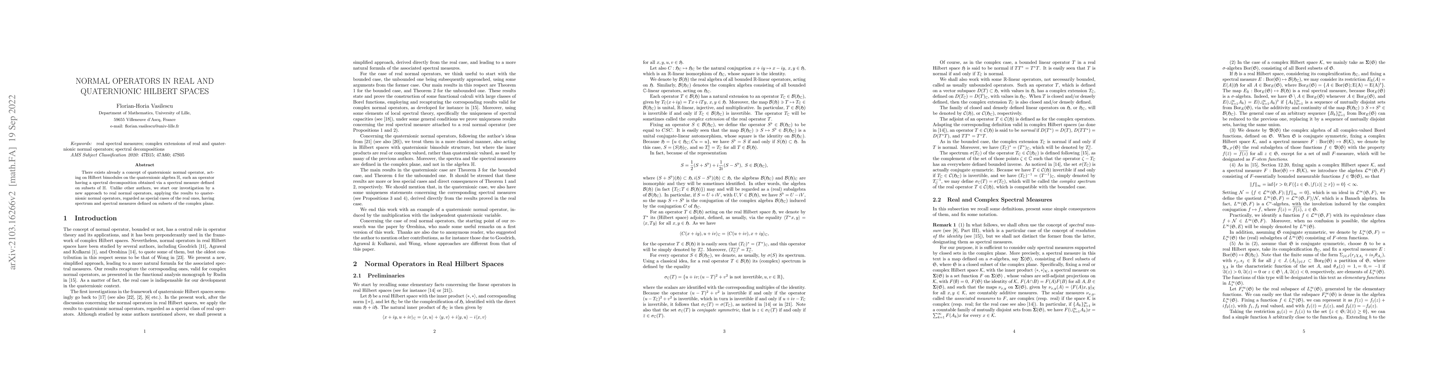 Thumbnail for Normal operators in real and quaternionic Hilbert spaces