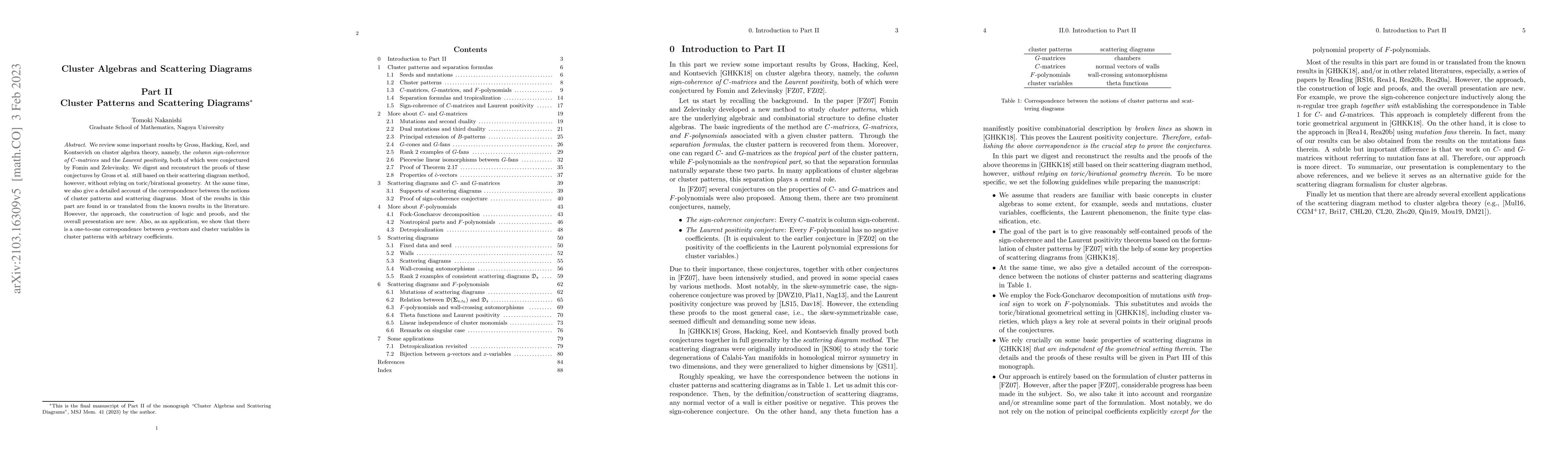 Thumbnail for Cluster Algebras and Scattering Diagrams, Part II. Cluster Patterns and
  Scattering Diagrams
