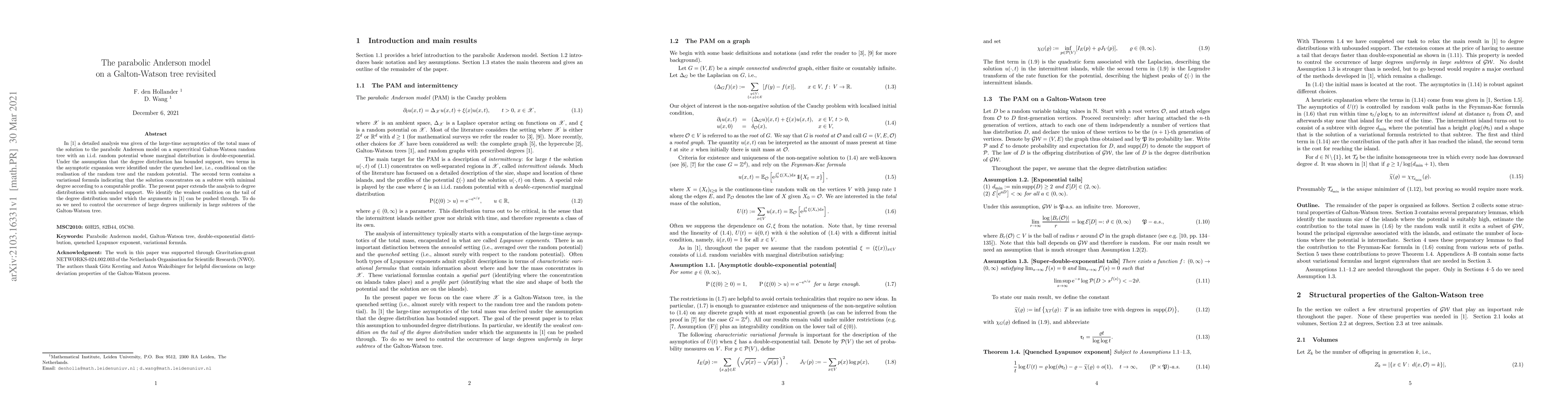 Thumbnail for The Parabolic Anderson Model on a Galton-Watson tree revisited