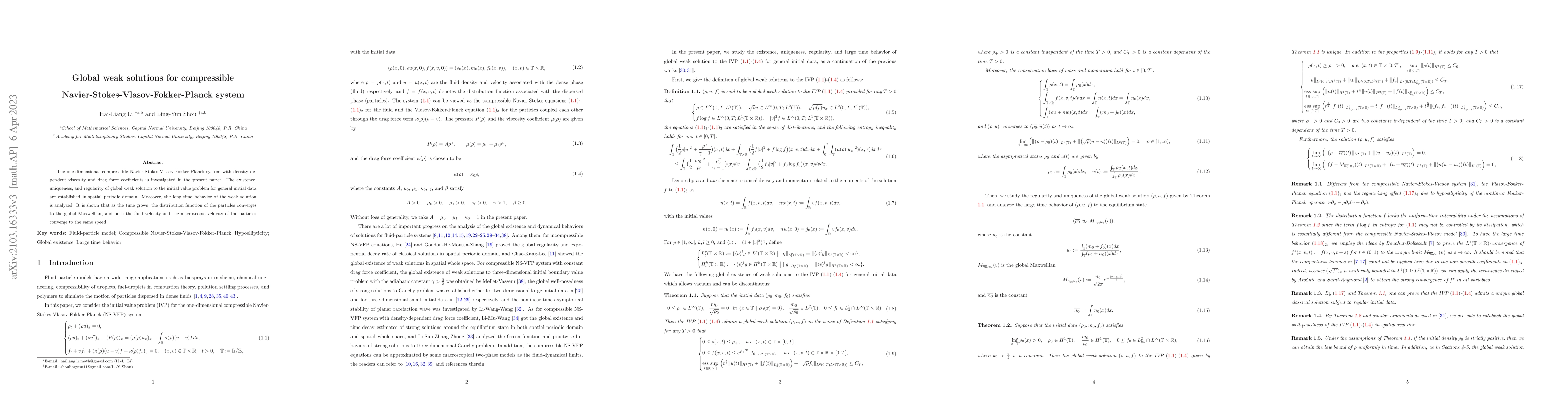 Thumbnail for Global weak solutions for compressible
  Navier-Stokes-Vlasov-Fokker-Planck system