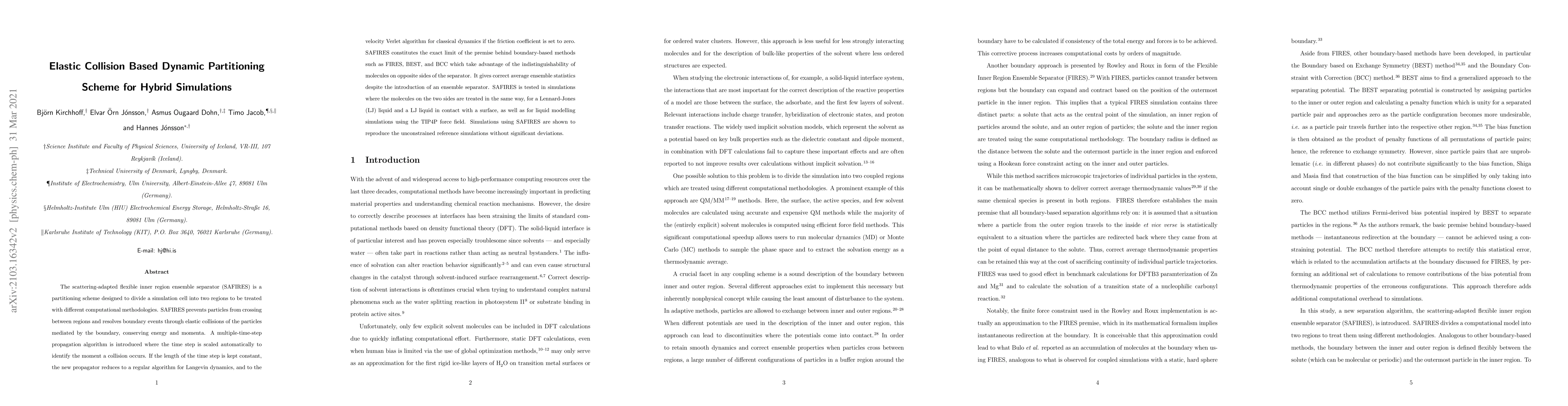 Thumbnail for Elastic Collision Based Dynamic Partitioning Scheme for Hybrid
  Simulations