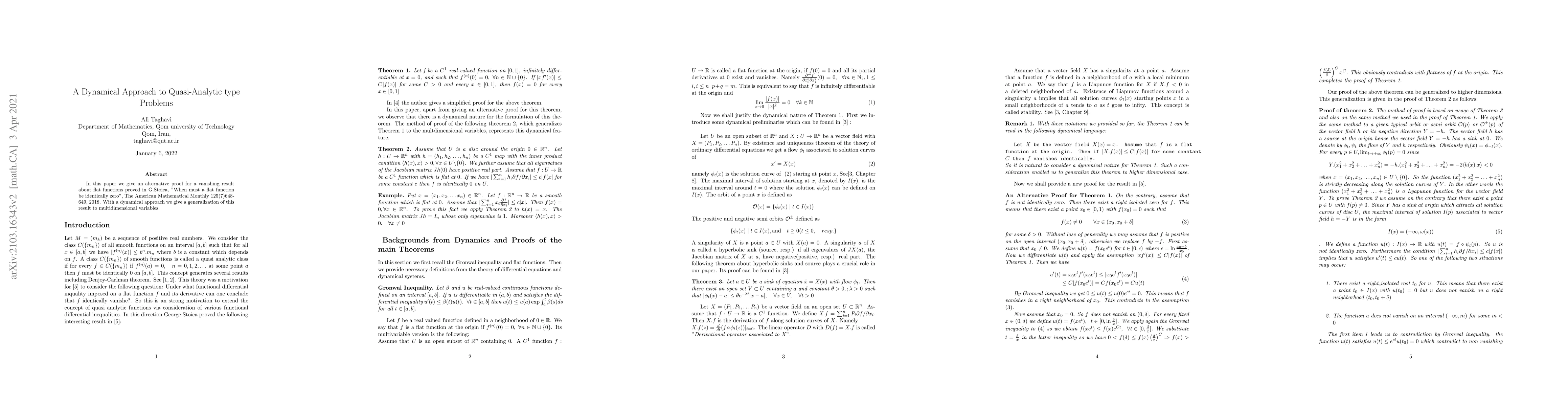 Thumbnail for A Dynamical approach to Quasi-Analytic type Problems