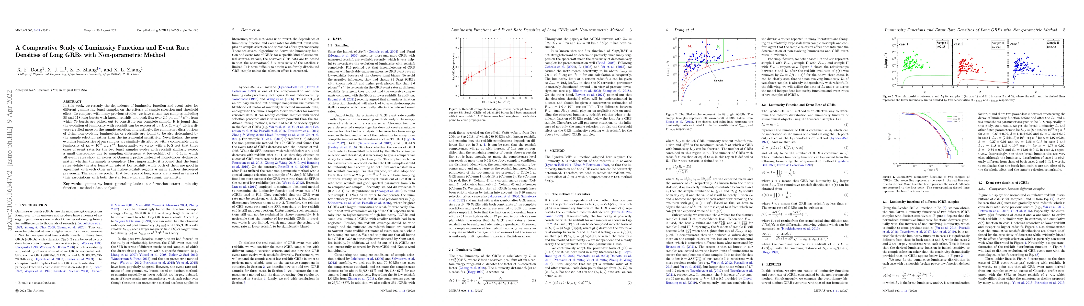 Thumbnail for A Comparative Study of Luminosity Functions and Event Rate Densities of
  Long GRBs with Non-parametric Method