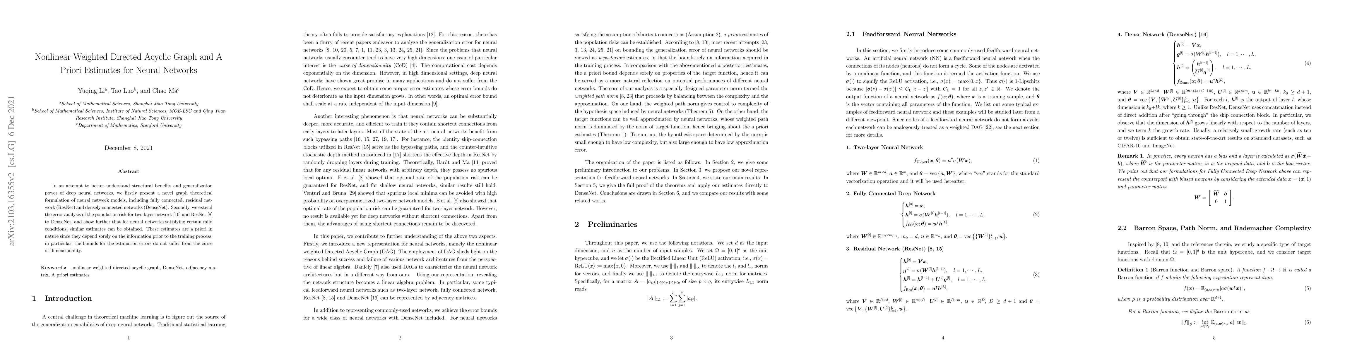 Thumbnail for Nonlinear Weighted Directed Acyclic Graph and A Priori Estimates for
  Neural Networks