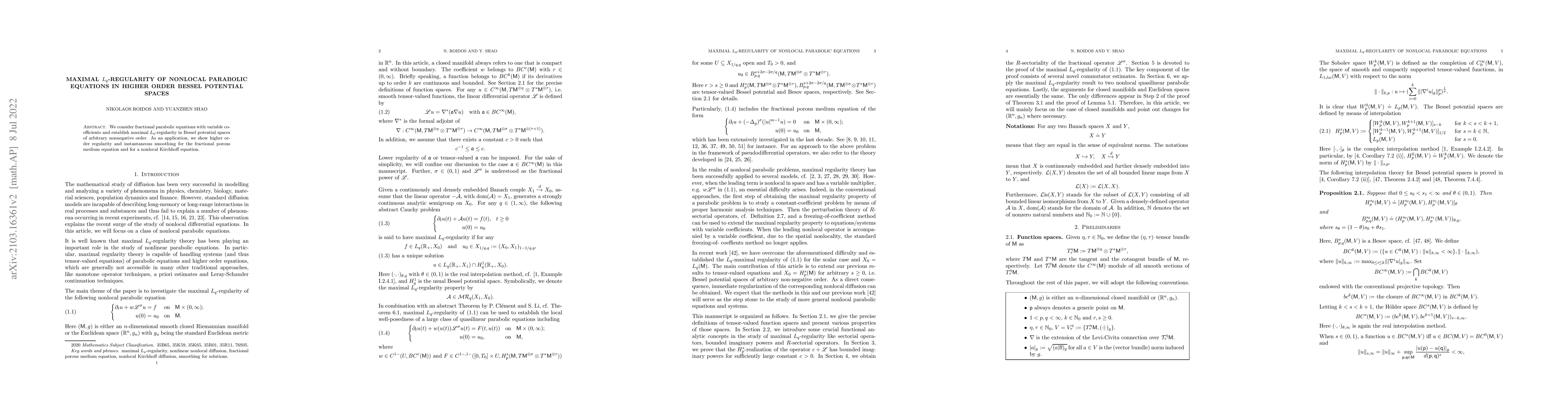 Thumbnail for Maximal $L_q$-regularity of nonlocal parabolic equations in higher order
  Bessel potential spaces