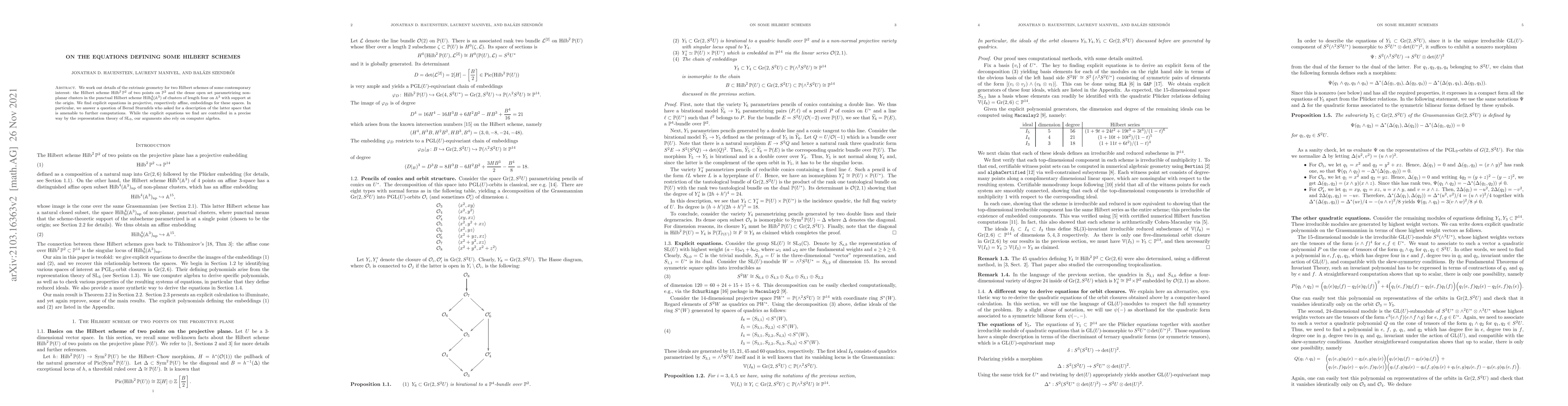 Thumbnail for On the equations defining some Hilbert schemes