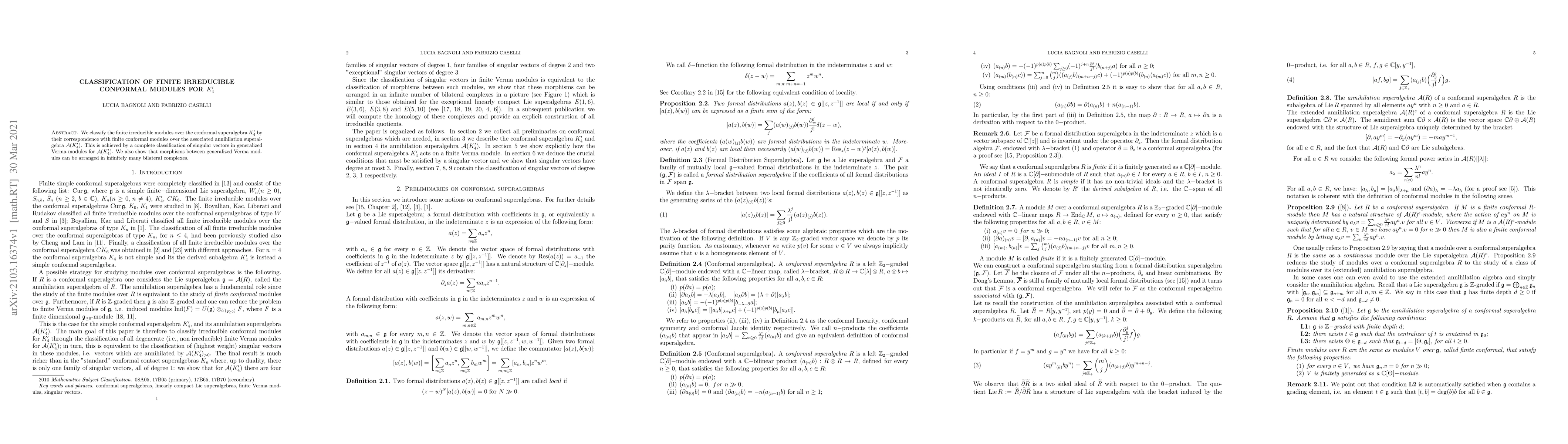 Thumbnail for Classification of finite irreducible conformal modules for $K'_4$