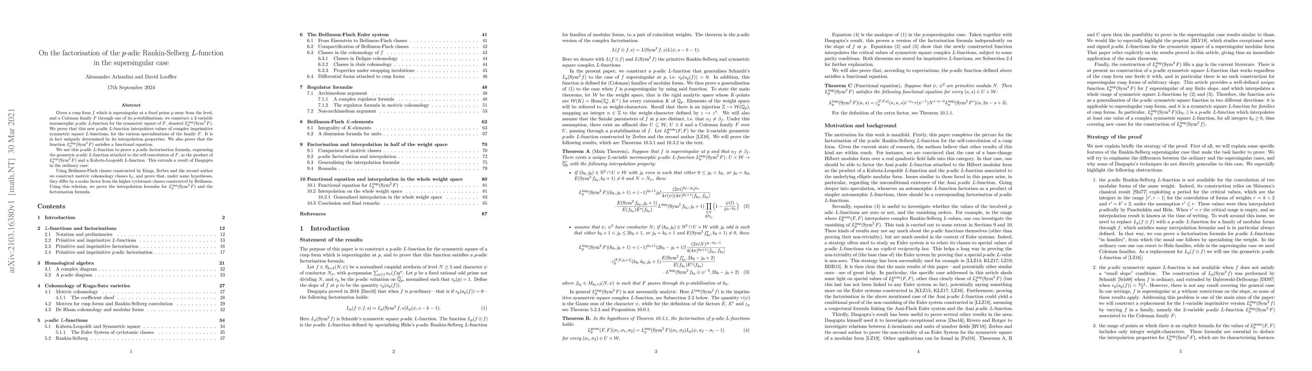 Thumbnail for On the factorisation of the $p$-adic Rankin-Selberg $L$-function in the
  supersingular case