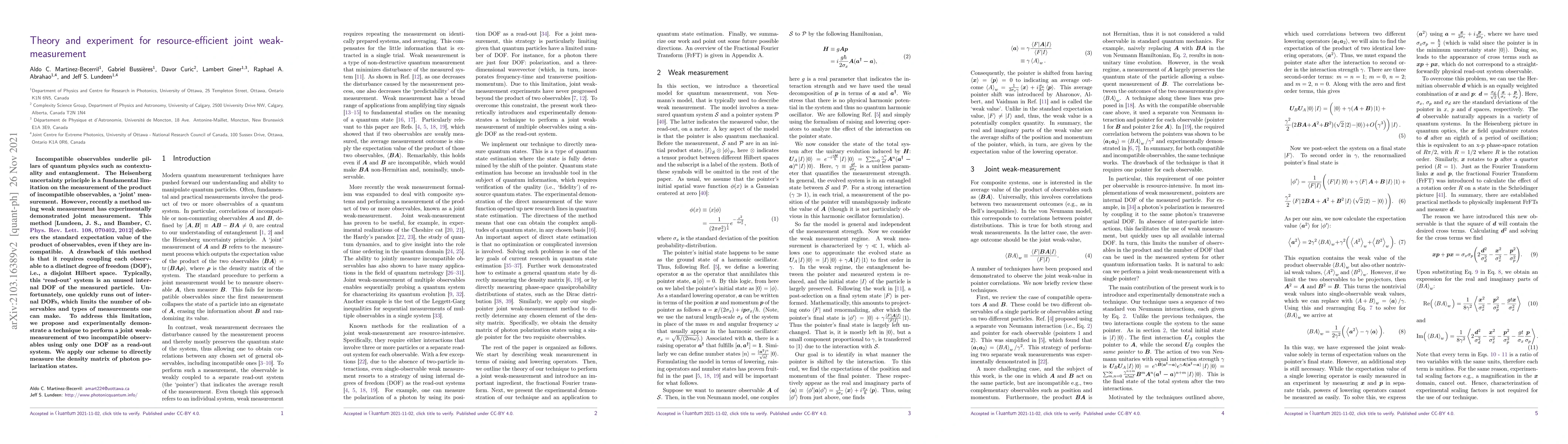 Thumbnail for Theory and experiment for resource-efficient joint weak-measurement