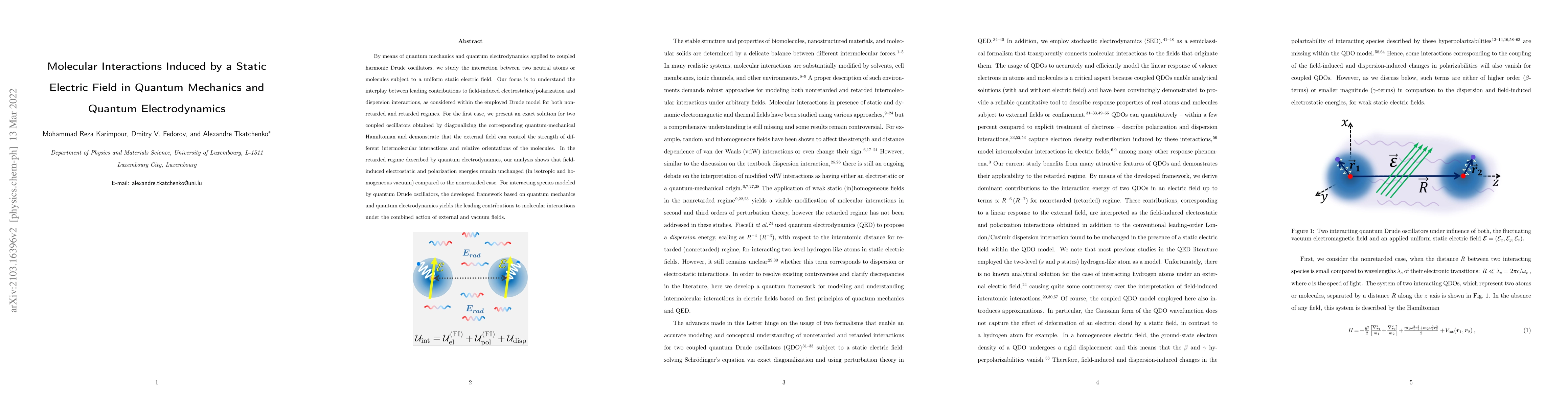 Thumbnail for Molecular Interactions Induced by a Static Electric Field in Quantum
  Mechanics and Quantum Electrodynamics