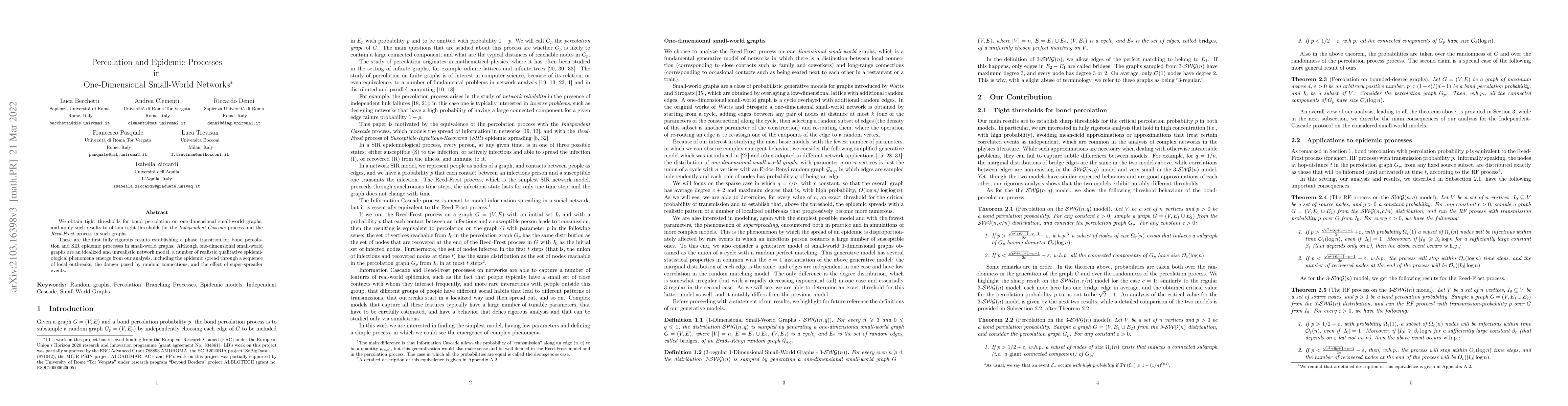 Thumbnail for Percolation and Epidemic Processes in One-Dimensional Small-World
  Networks