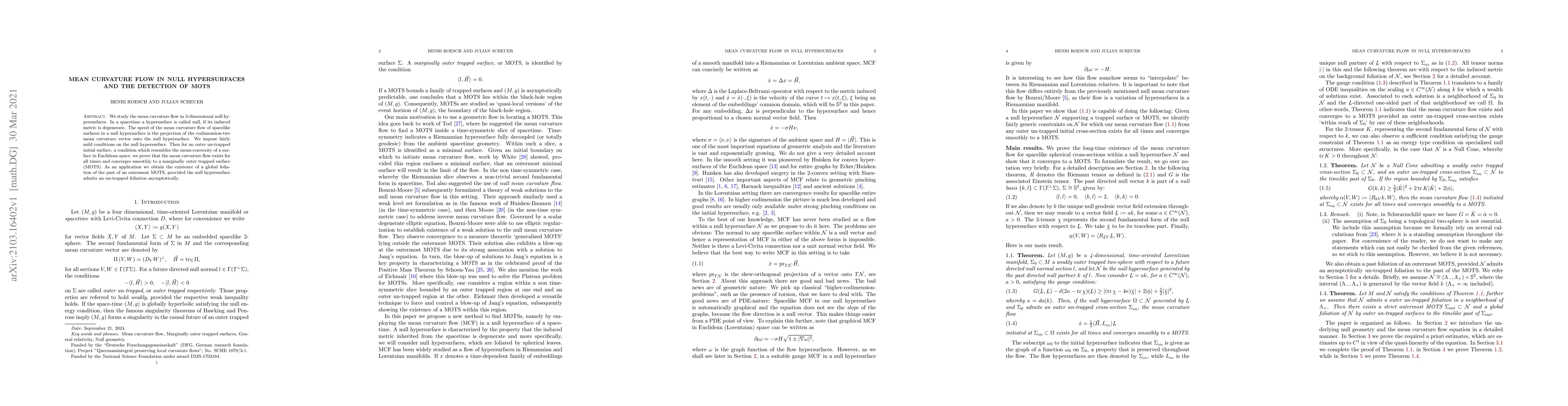 Thumbnail for Mean curvature flow in null hypersurfaces and the detection of MOTS