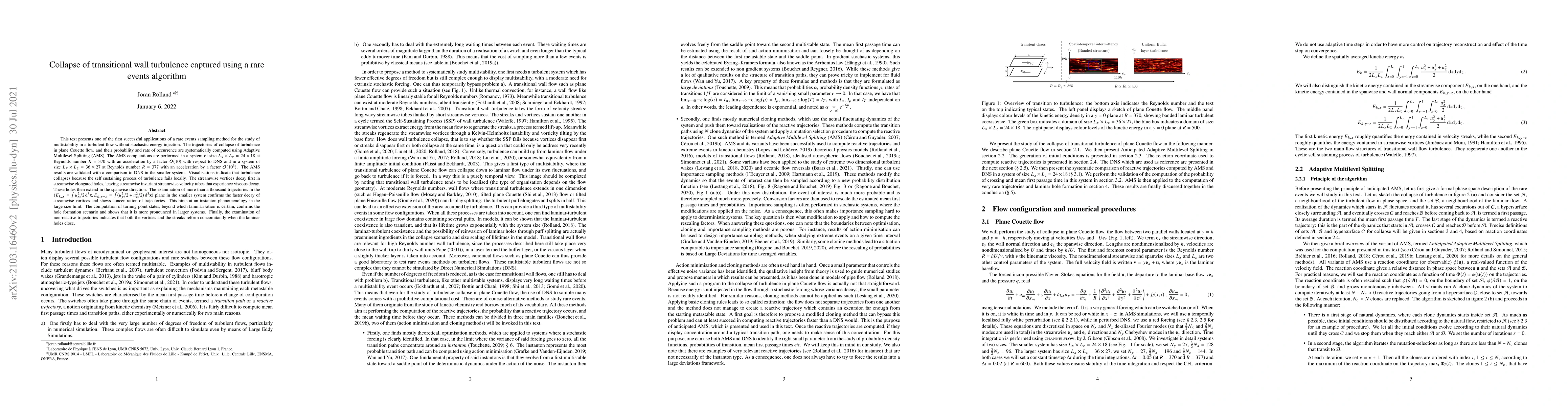 Thumbnail for Collapse of transitional wall turbulence captured using a rare events
  algorithm
