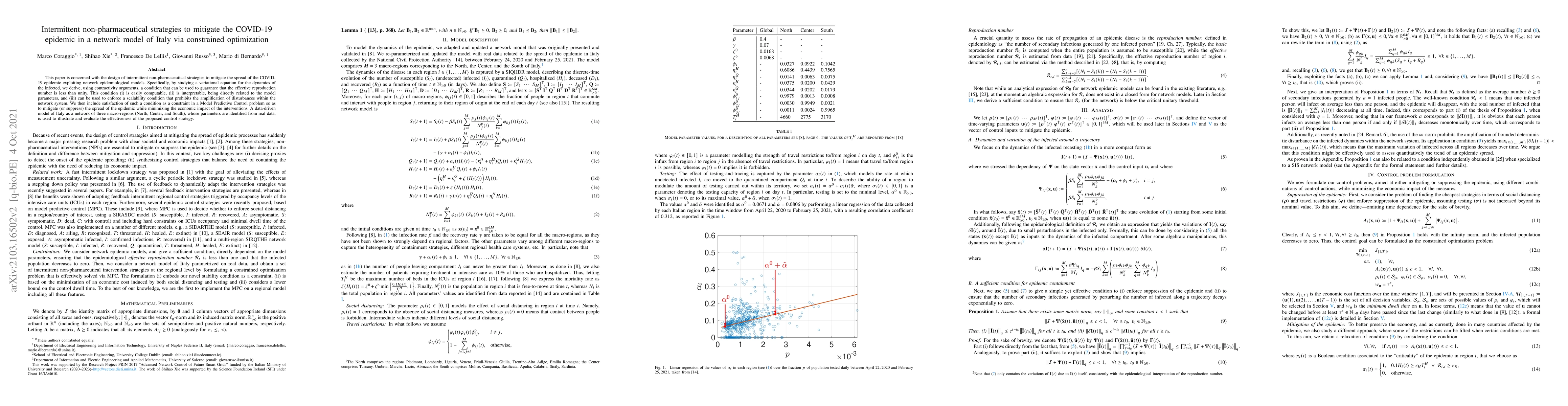 Thumbnail for Intermittent non-pharmaceutical strategies to mitigate the COVID-19
  epidemic in a network model of Italy via constrained optimization