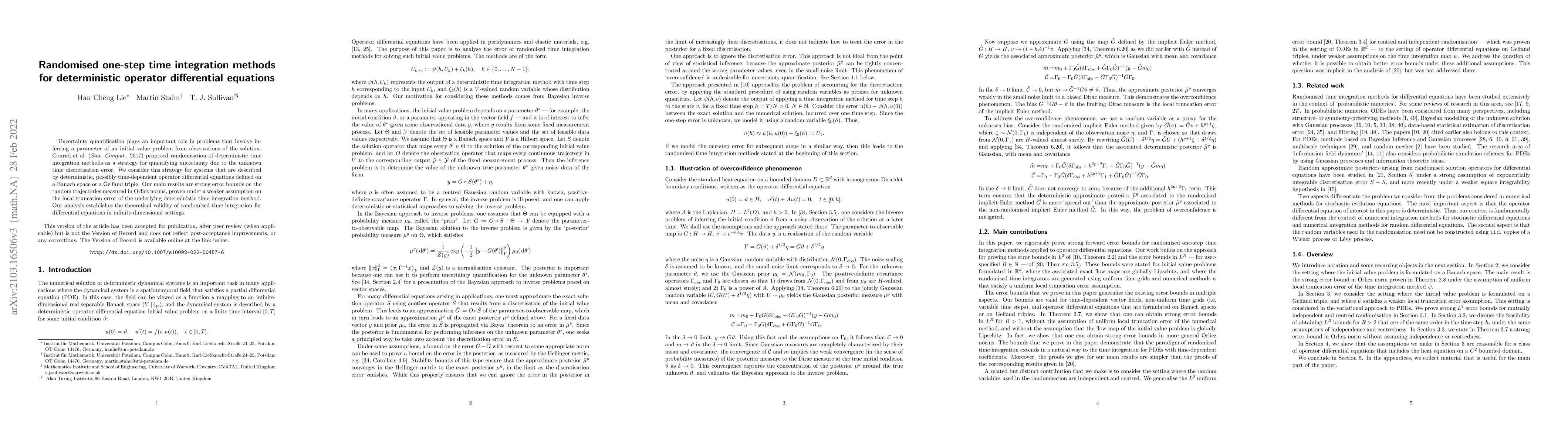 Thumbnail for Randomised one-step time integration methods for deterministic operator
  differential equations