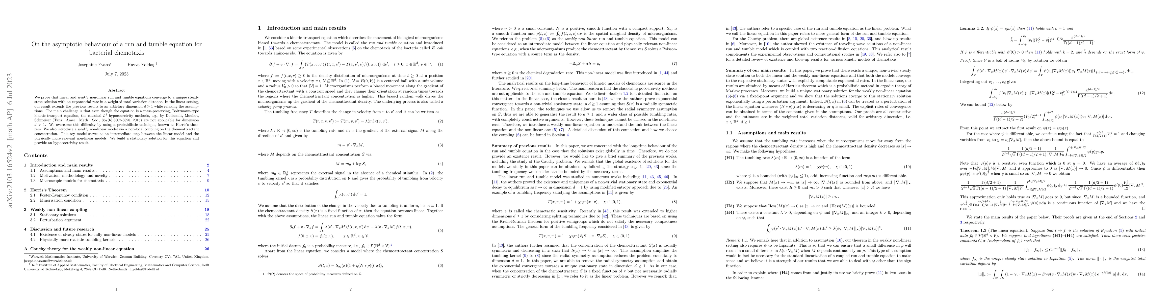 Thumbnail for On the asymptotic behaviour of a run and tumble equation for bacterial
  chemotaxis
