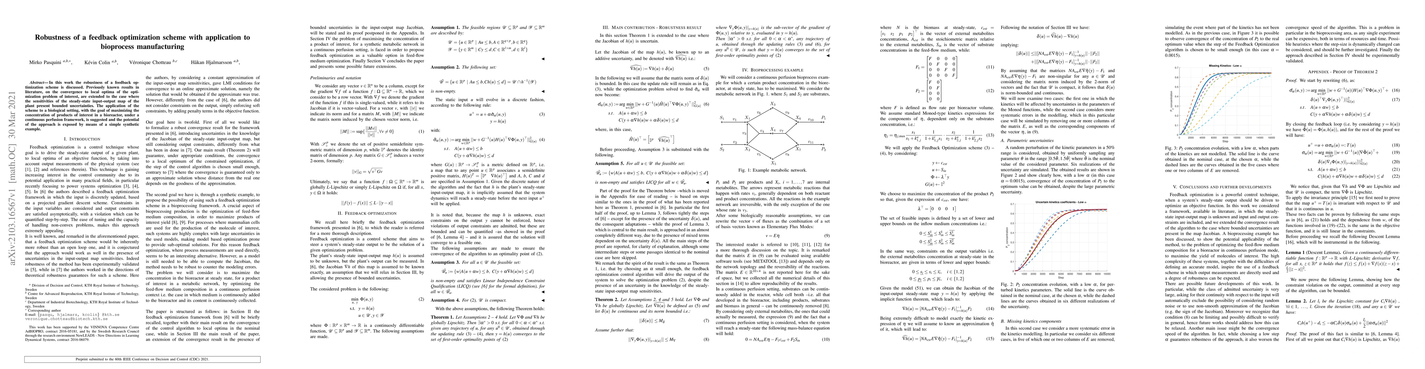 Thumbnail for Robustness of a feedback optimization scheme with application to
  bioprocess manufacturing