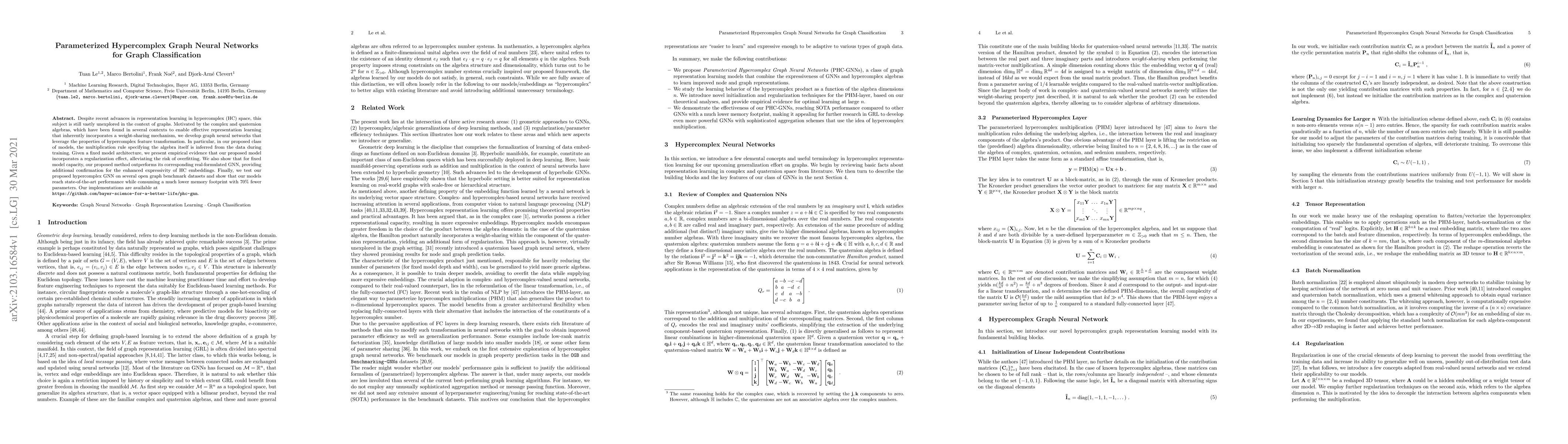 Thumbnail for Parameterized Hypercomplex Graph Neural Networks for Graph
  Classification