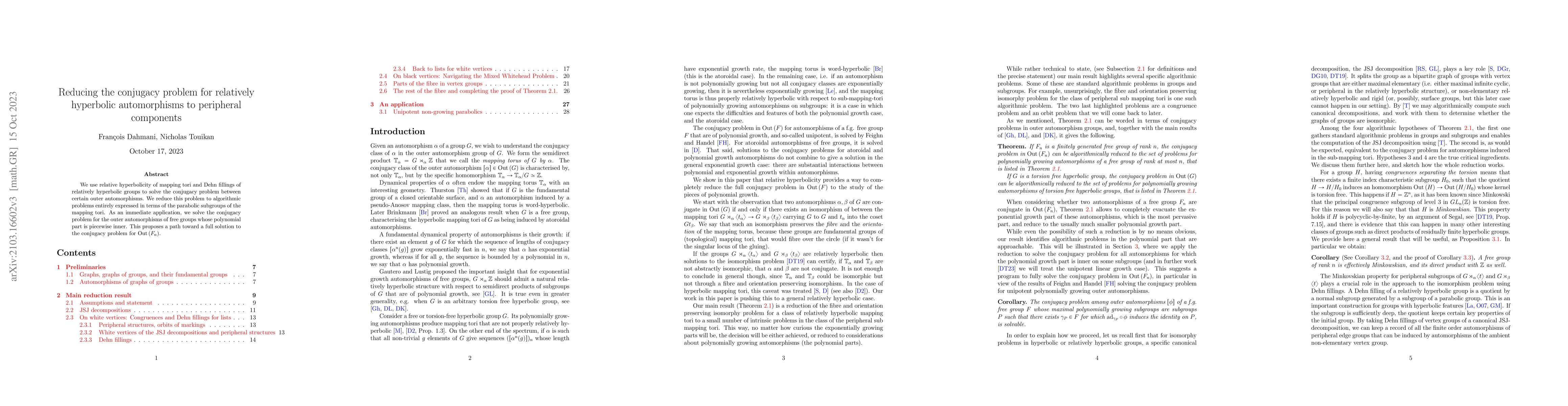 Thumbnail for Reducing the conjugacy problem for relatively hyperbolic automorphisms
  to peripheral components