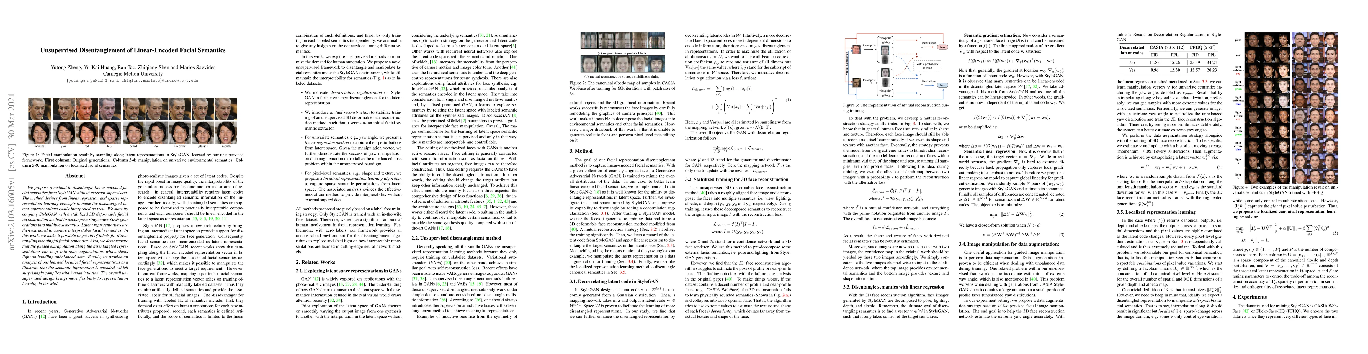 Thumbnail for Unsupervised Disentanglement of Linear-Encoded Facial Semantics